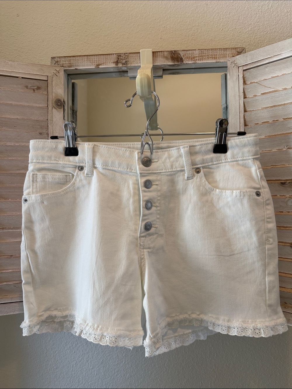 Cat & Jack White Denim Button-Front Shorts with Lace Trim